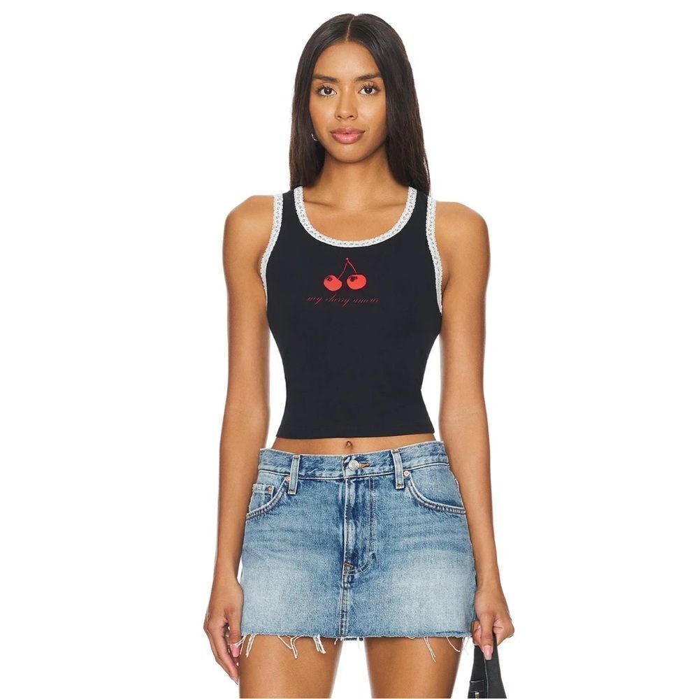 DAYDREAMER My Cherry Amour Lace Cami Babydoll Graphic Tank Top NEW Size XS